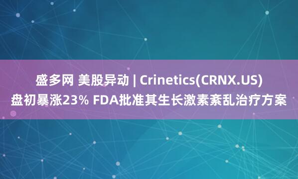 盛多网 美股异动 | Crinetics(CRNX.US)盘初暴涨23% FDA批准其生长激素紊乱治疗方案